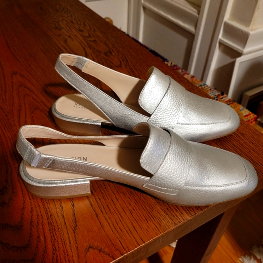 Kenneth Cole Reaction Silver/Metallic Slingback Loafers Mules